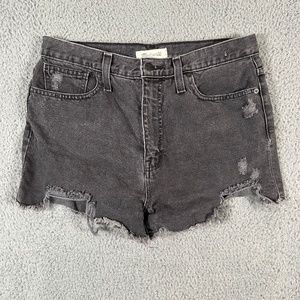Madewell Shorts Women's 29 Black The Mom Jean Short High Rise Cut Off Dark Wash